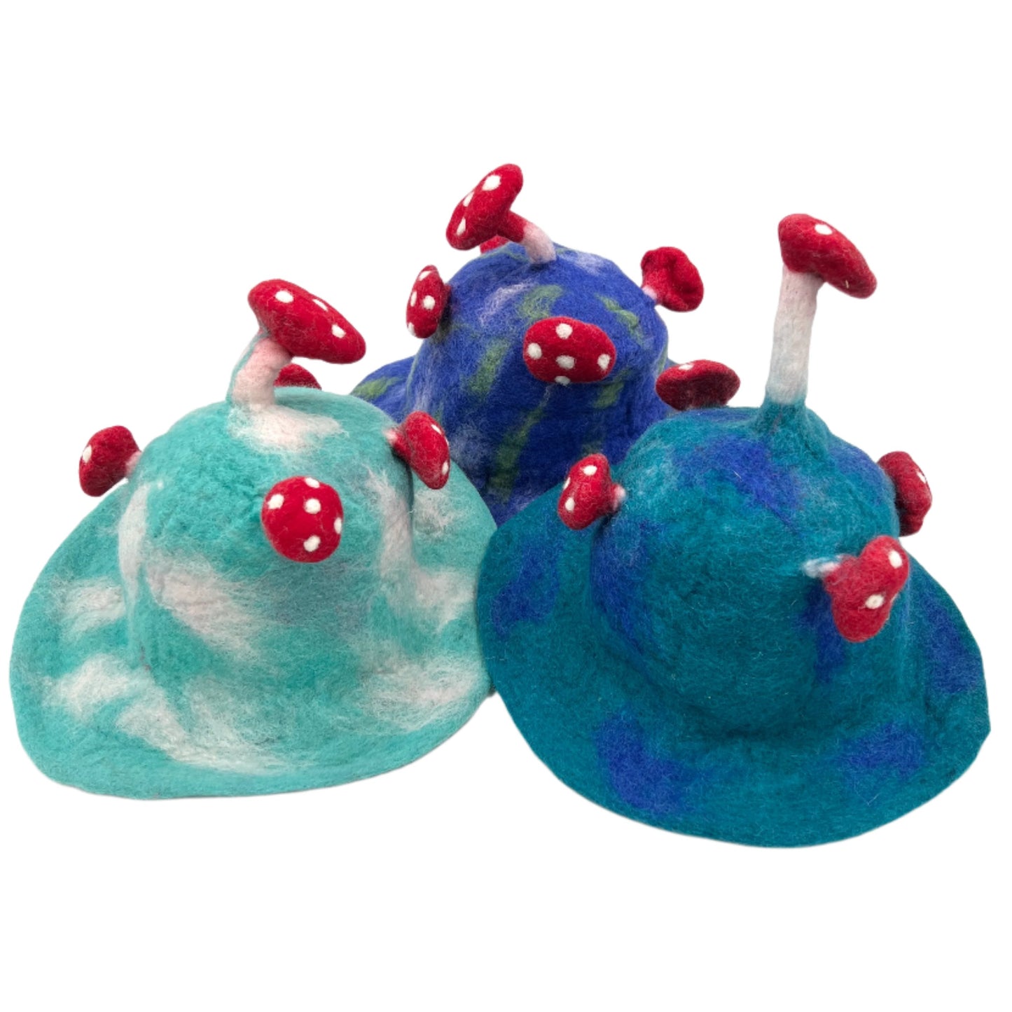 Hand felted Mushroom Wool Hats | Blues