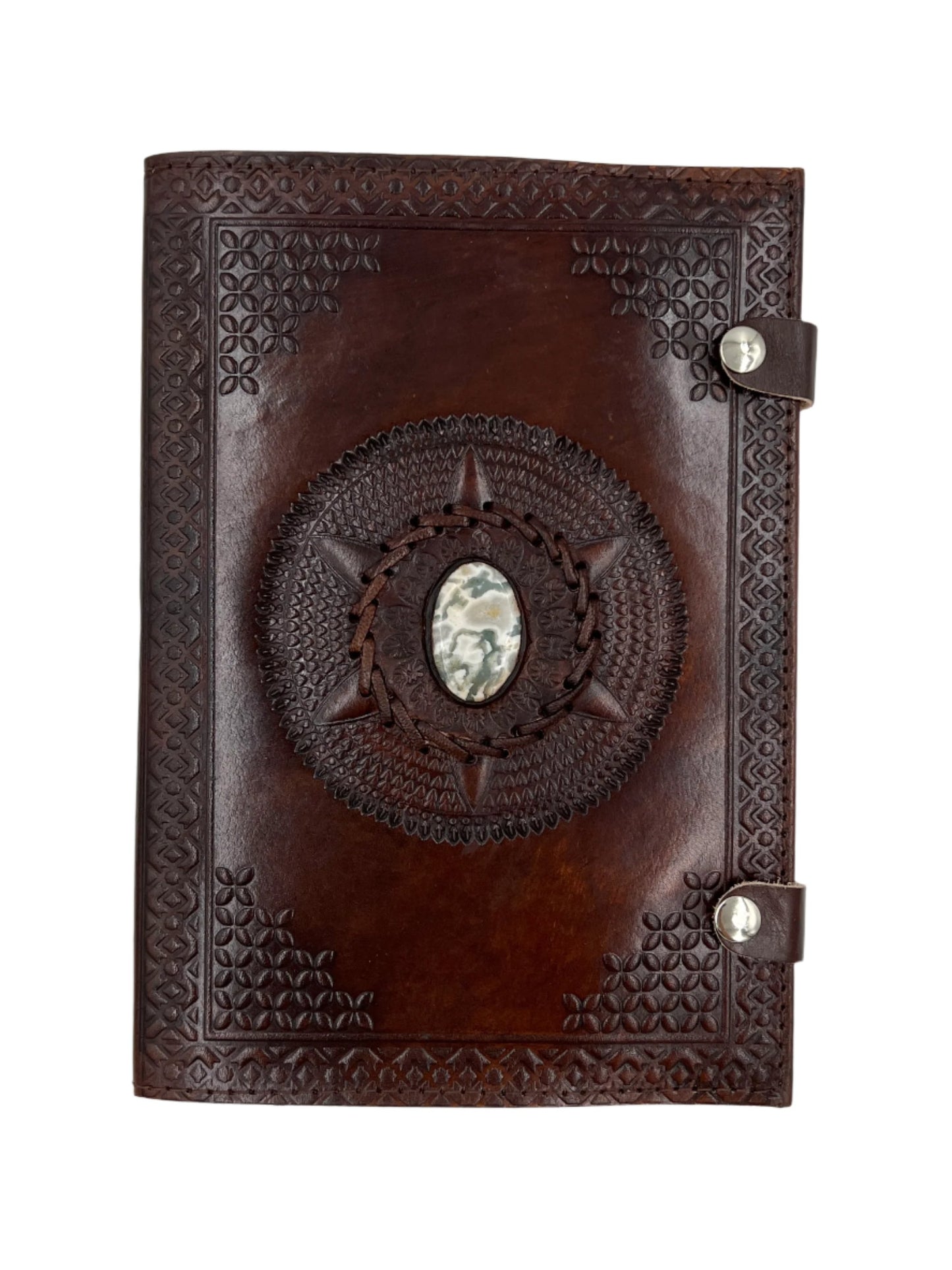 Camel Leather Gemstone Journal | Spiked Mandala | 10" x 7" x 1/2"