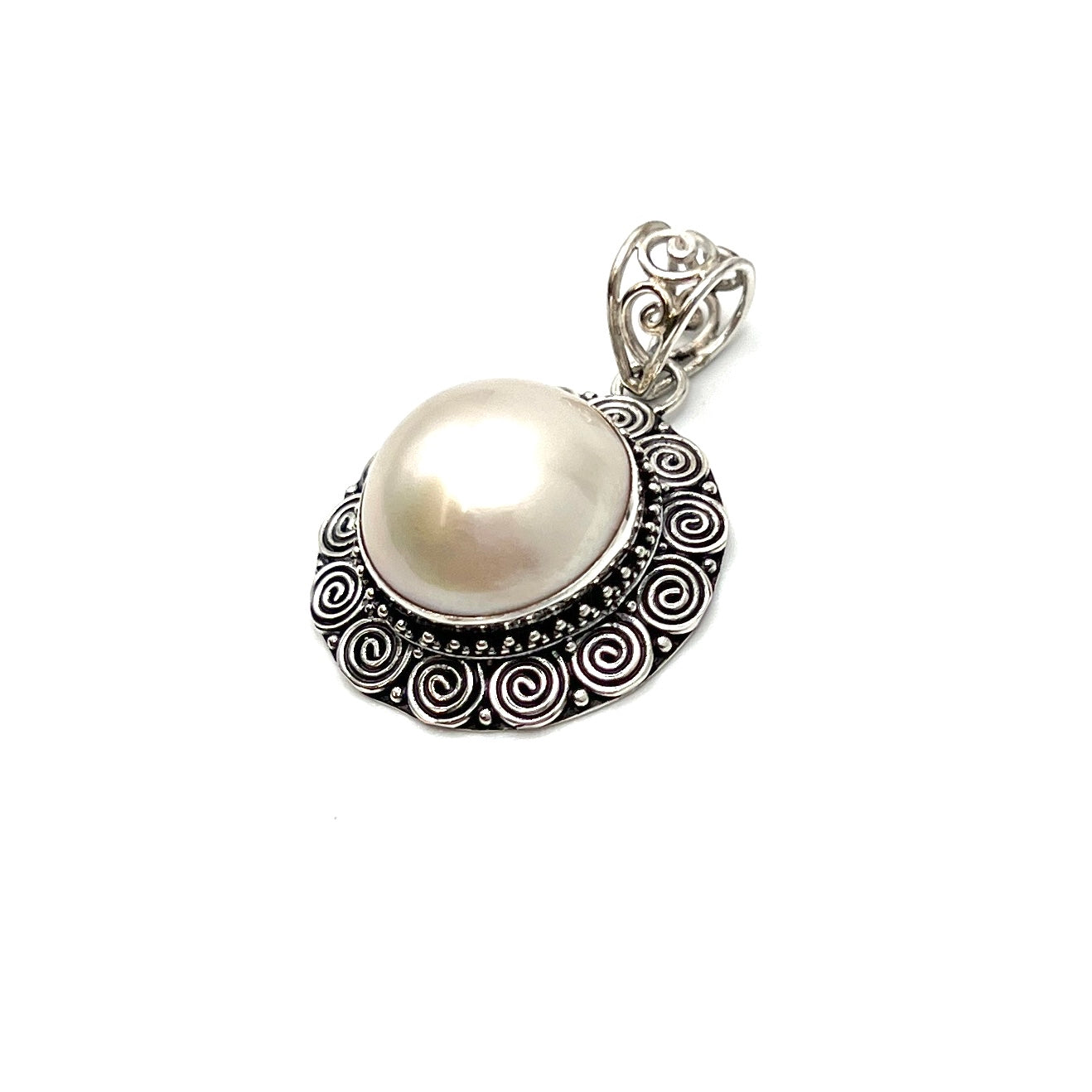 Sterling Silver Round Filigree Pearl Pendants