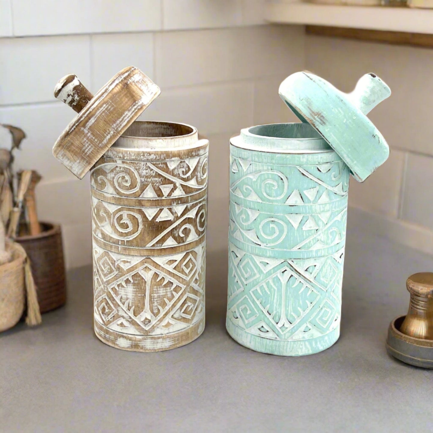 Carved Decor Containers with lids