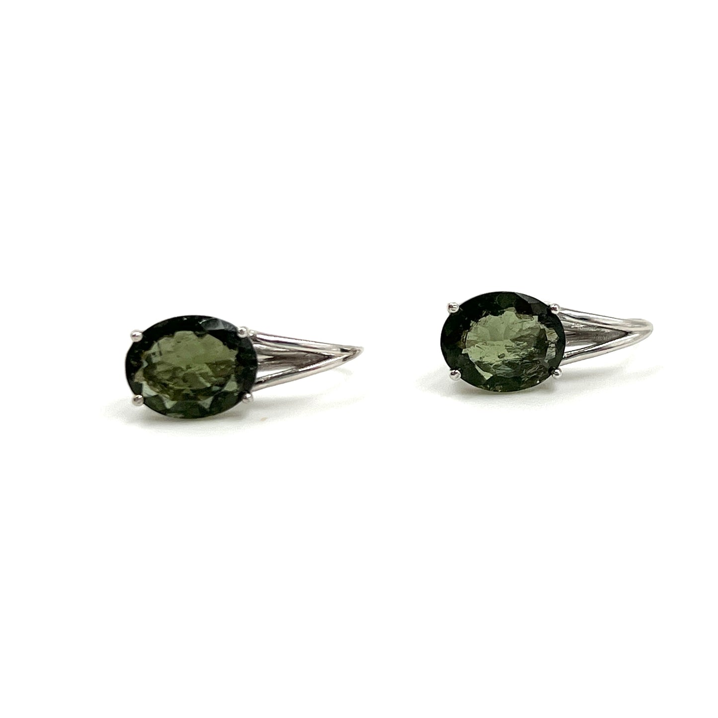 Sterling Silver Faceted Moldavite Oval Earrings