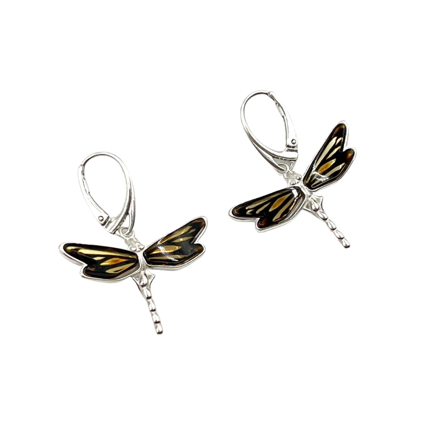 Sterling Silver Amber Dragonfly Earrings