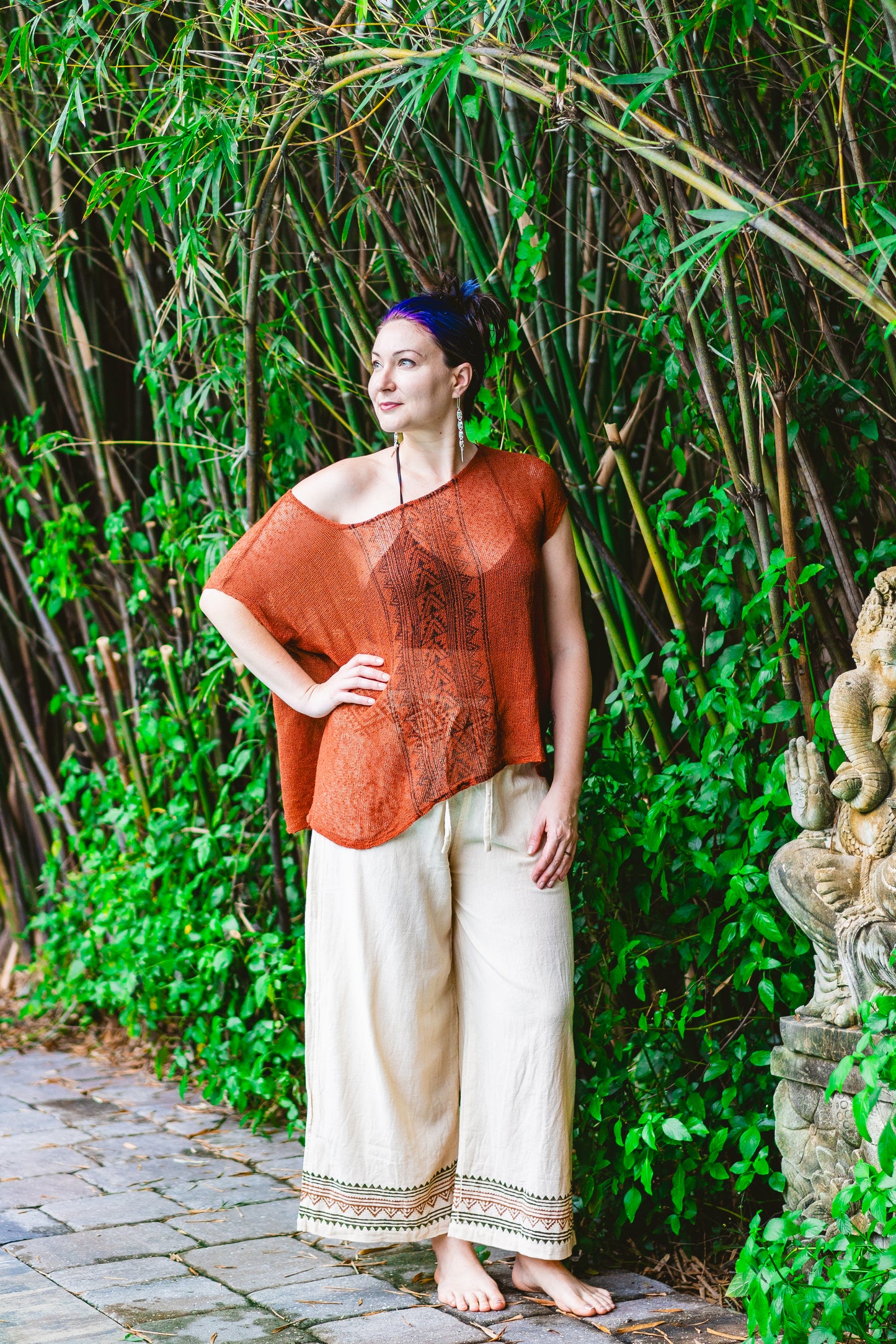 Desert Rose Block Print Mesh Blouse