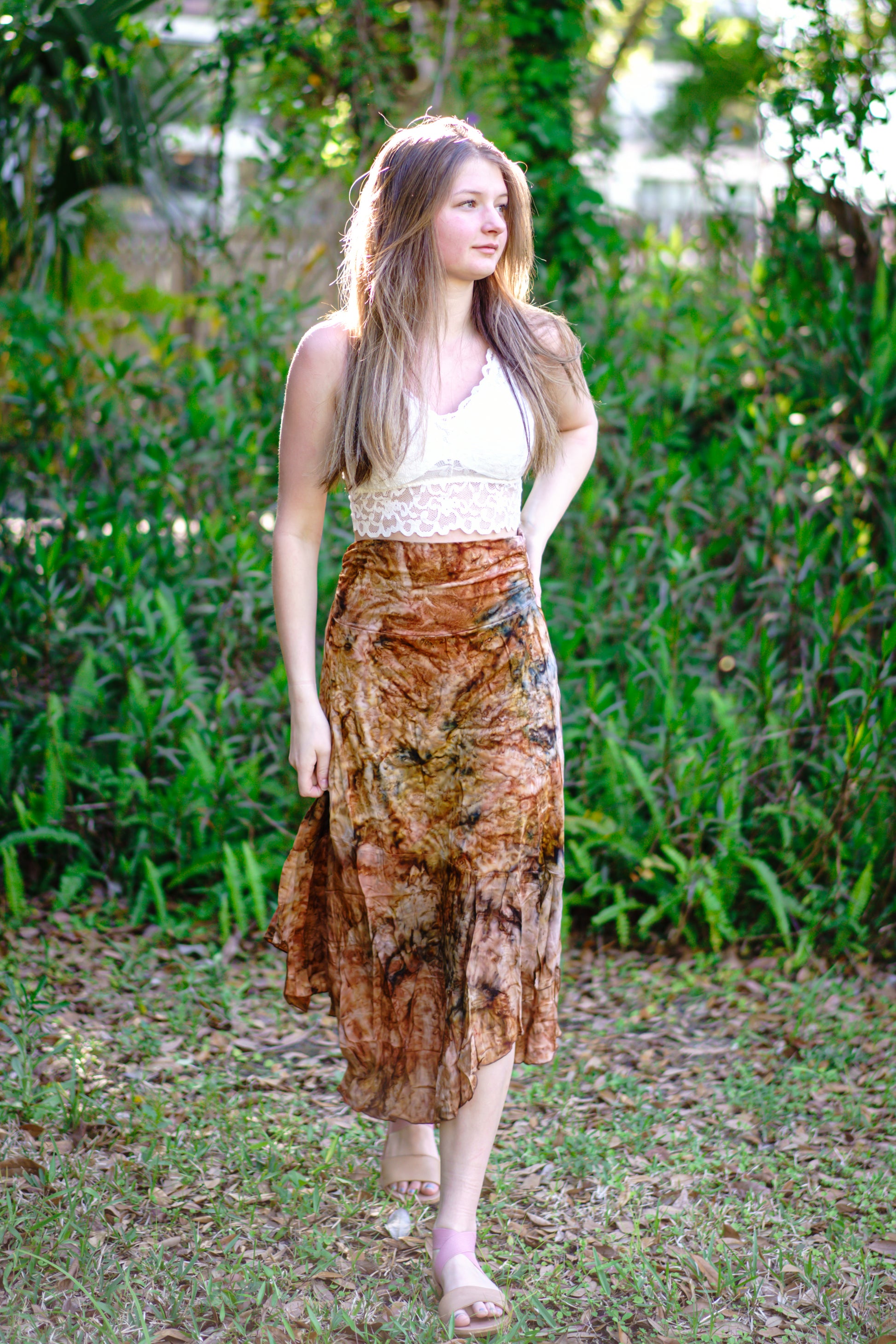 Smokey Tie Dye Open Slit Skirt Smokey Tie Dye Open Slit Skirt