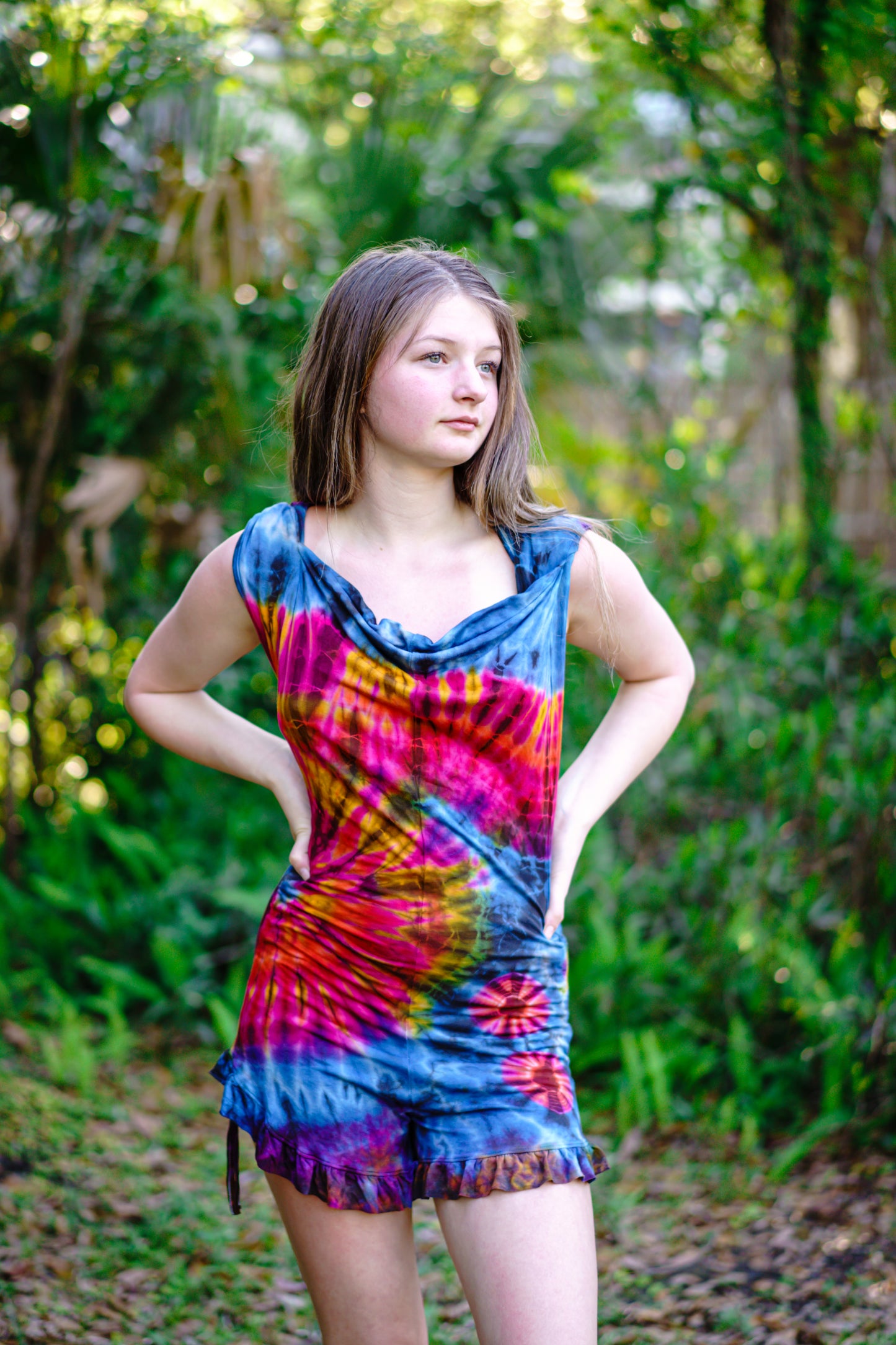 Tie Dyed Backless Body Suit with Hoodie