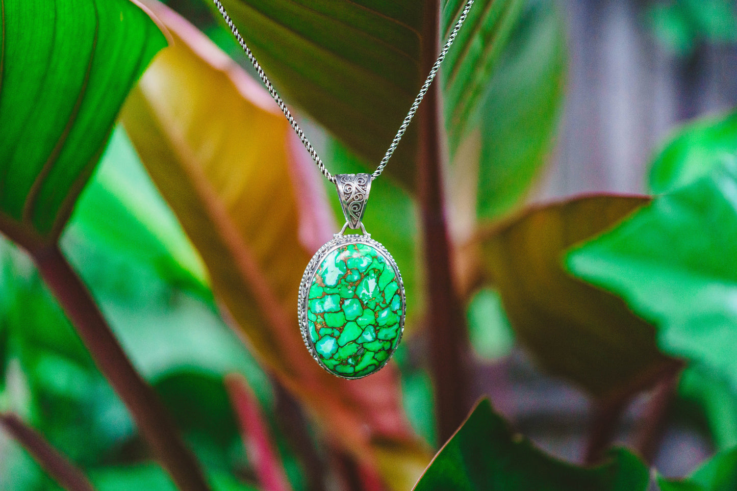 Sterling Silver Filigree Large Green Turquoise Pendants