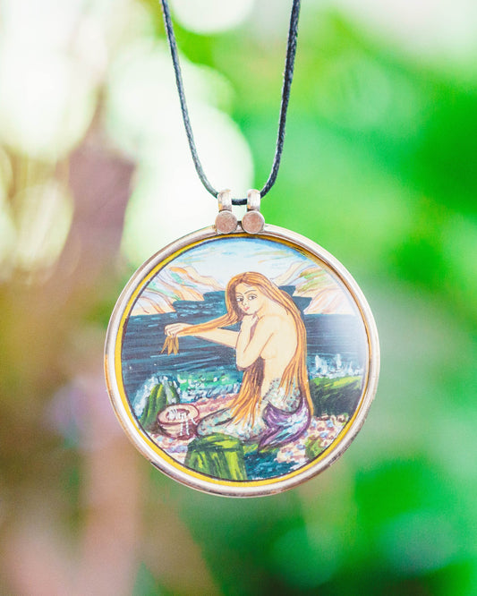 Sterling Silver Mermaid Original Hand-painted Pendant