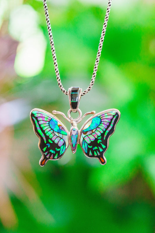 Inlaid Gemstone Butterfly Pendants by David Freeland