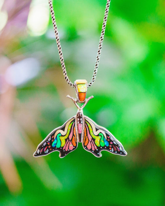 Inlaid Gemstone Butterfly Pendants by David Freeland