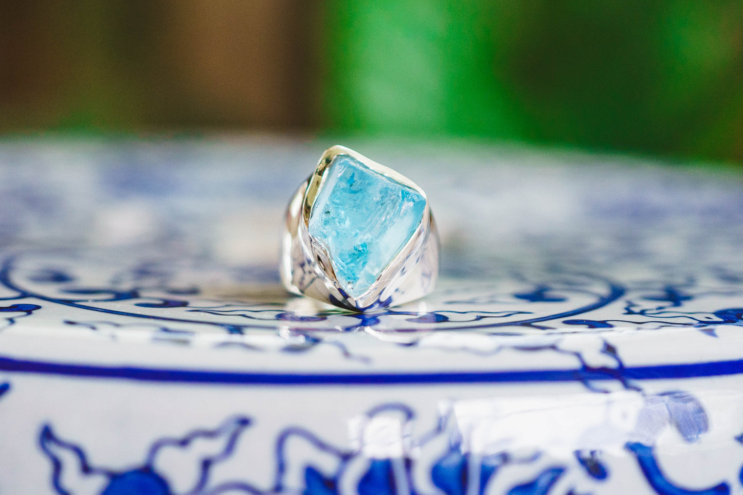 Sterling Silver Raw Blue Topaz Rings