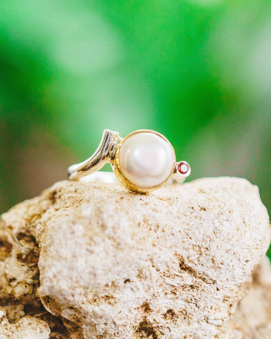 Silver Multi Metal Pearl & Gemstone Rings