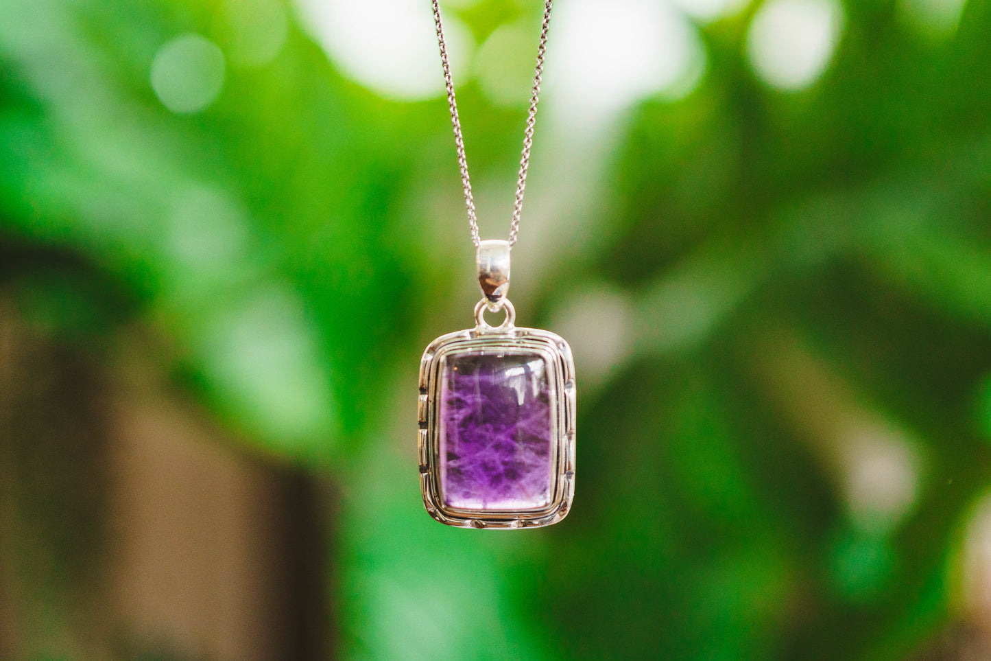 Sterling Silver Rectangle Amethyst Pendants