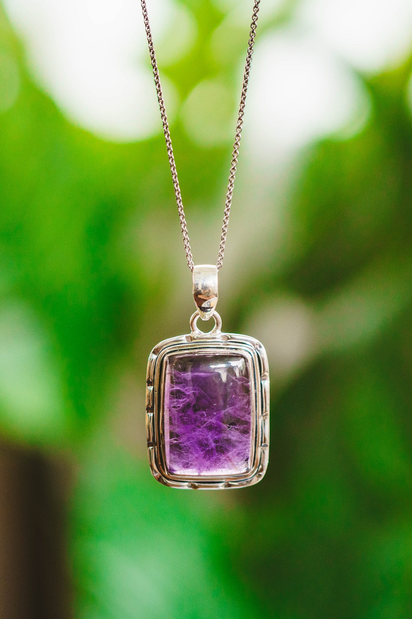 Sterling Silver Rectangle Amethyst Pendants