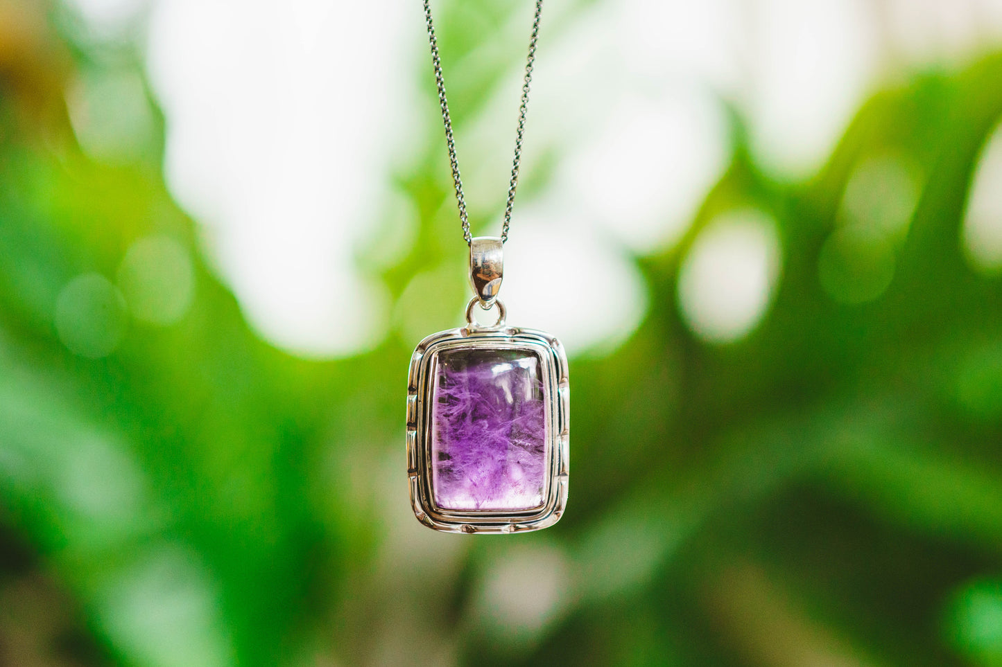 Sterling Silver Rectangle Amethyst Pendants