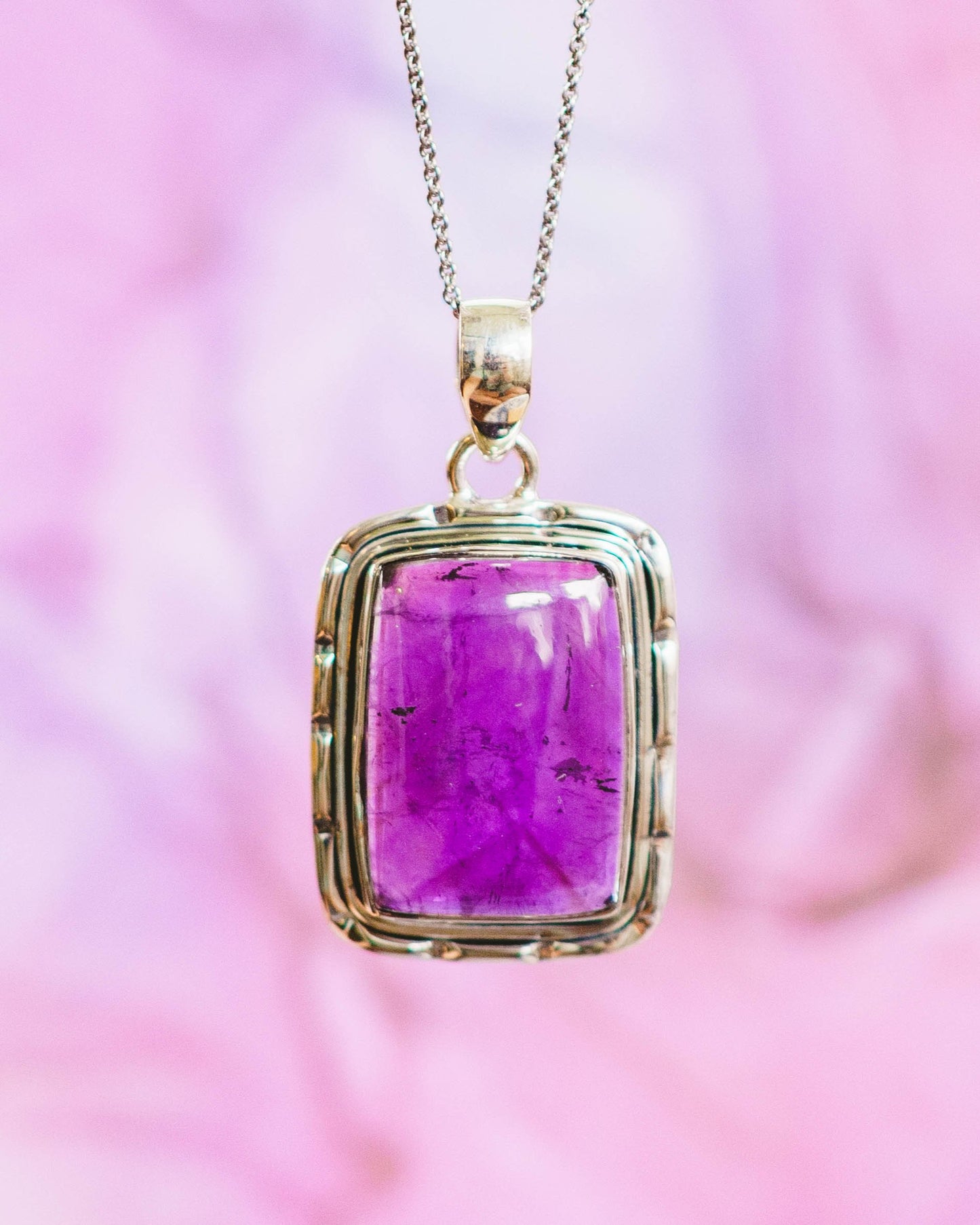 Sterling Silver Rectangle Amethyst Pendants