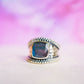 Sterling Silver Square Gemstone Hammered Rings