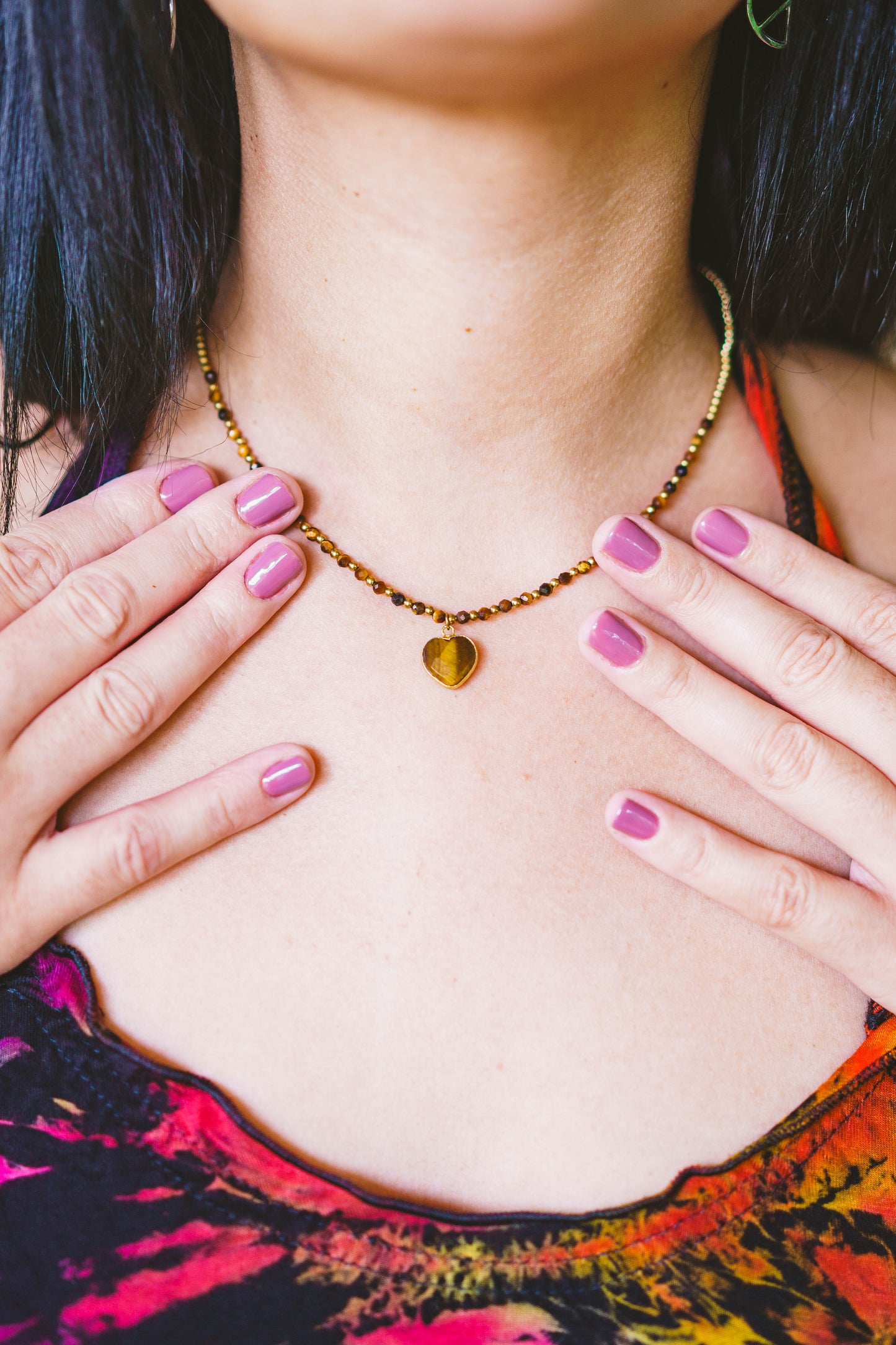 Heart Gemstone Brass Necklaces