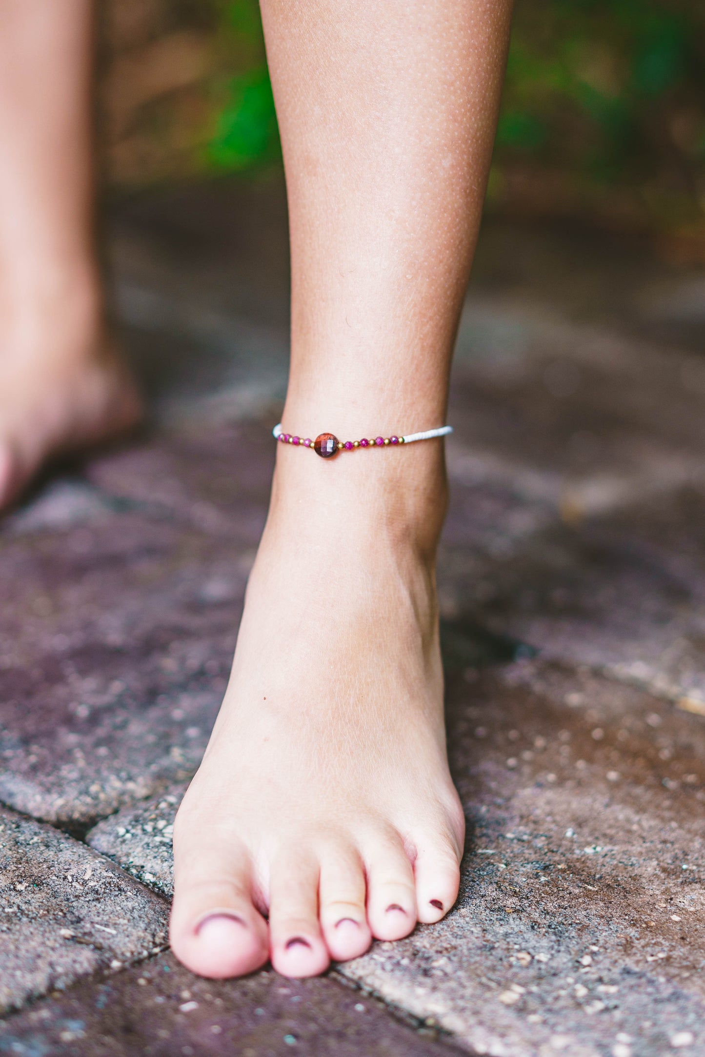 Faceted Gemstone White Beaded Anklets