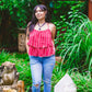 Tie Dyed Striped Ruffle Top