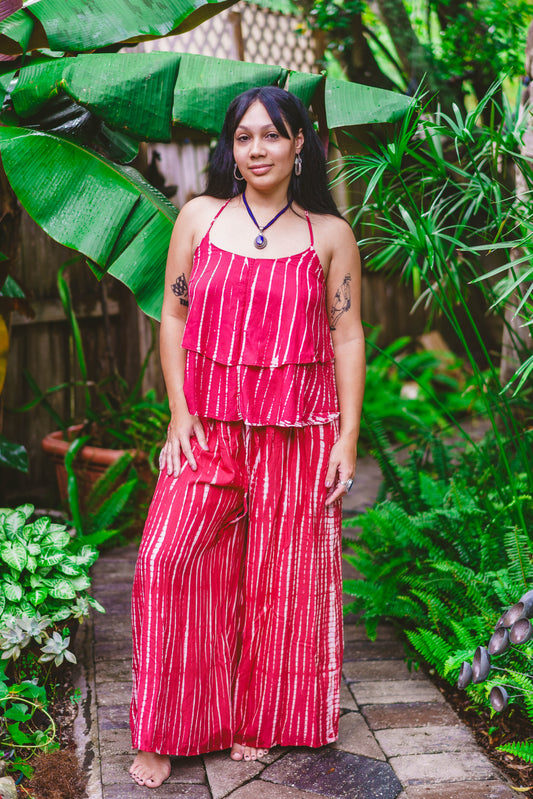 Tie Dyed Striped Rayon Wide Leg Pants