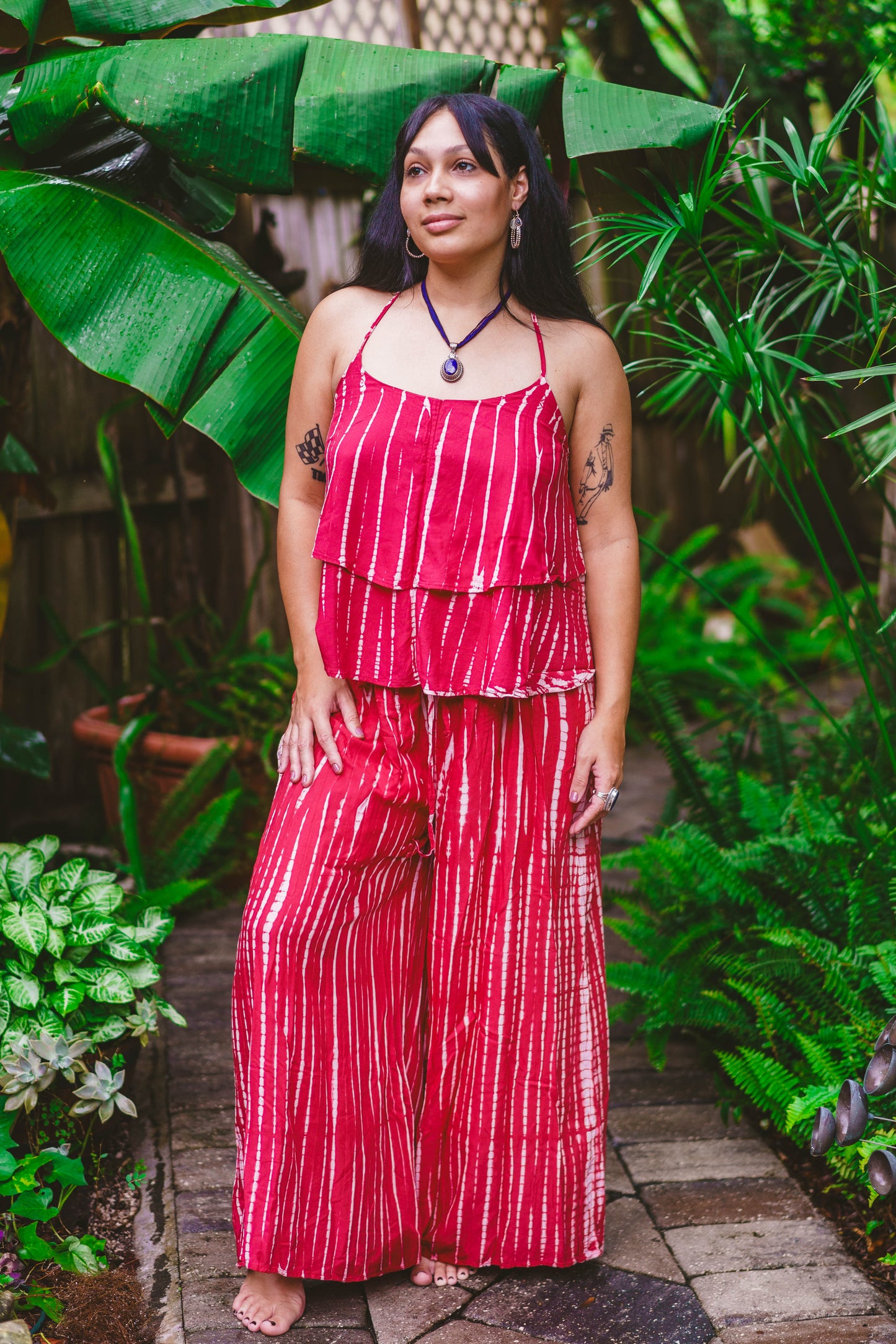 Tie Dyed Striped Rayon Wide Leg Pants