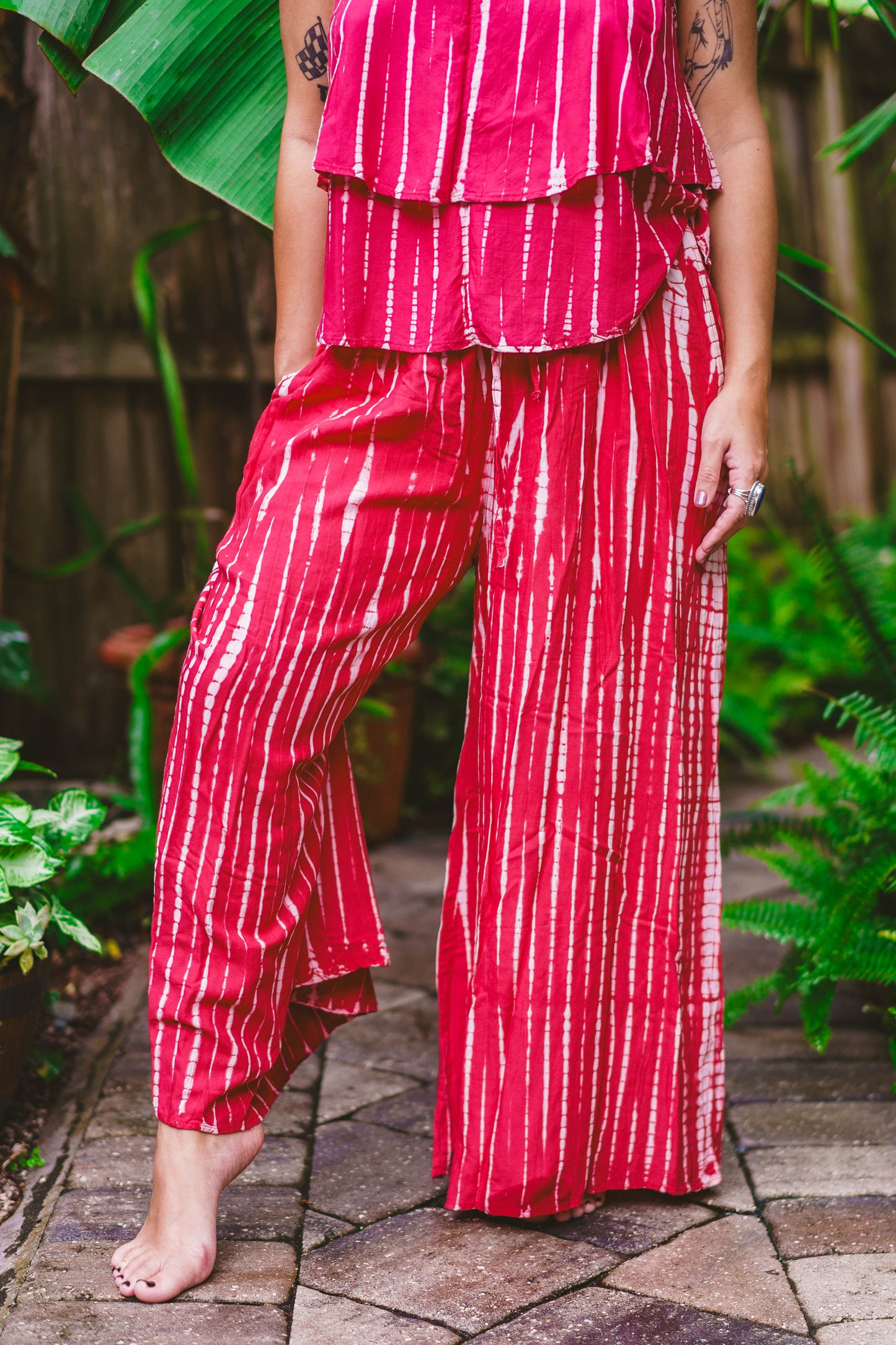 Tie Dyed Striped Rayon Wide Leg Pants