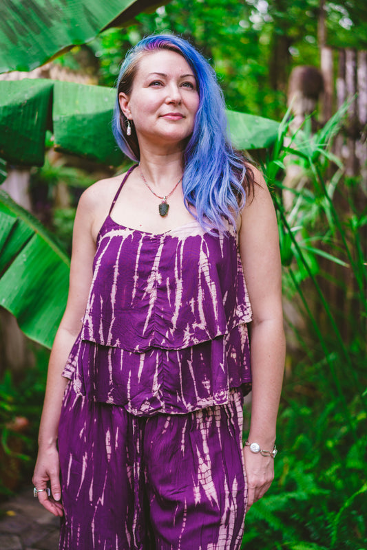 Tie Dyed Striped Ruffle Top