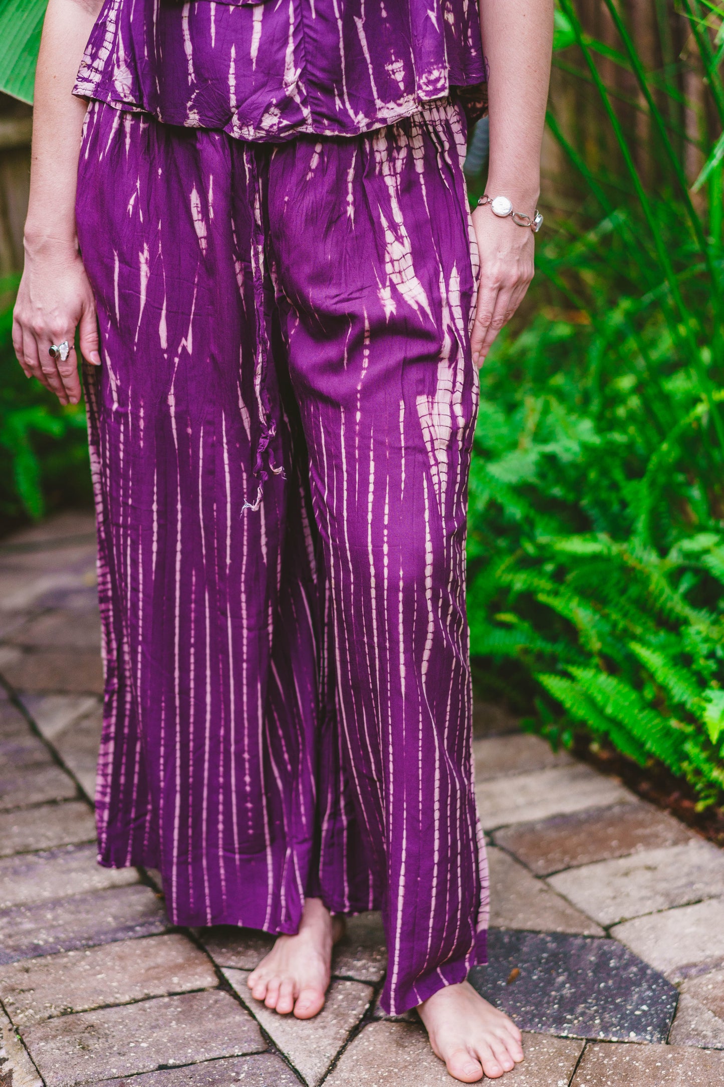 Tie Dyed Striped Rayon Wide Leg Pants