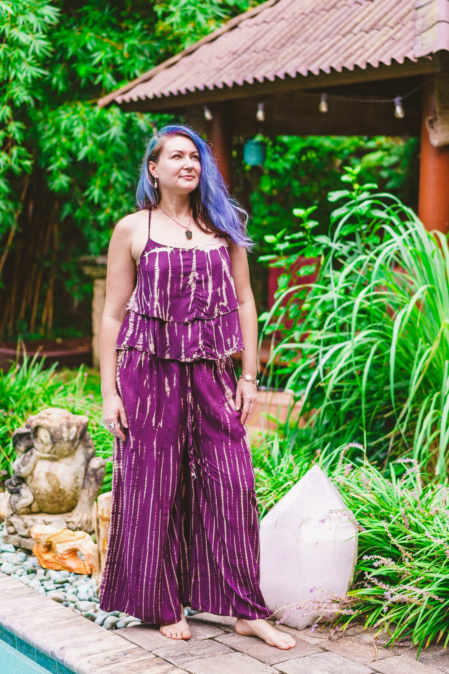 Tie Dyed Striped Ruffle Top