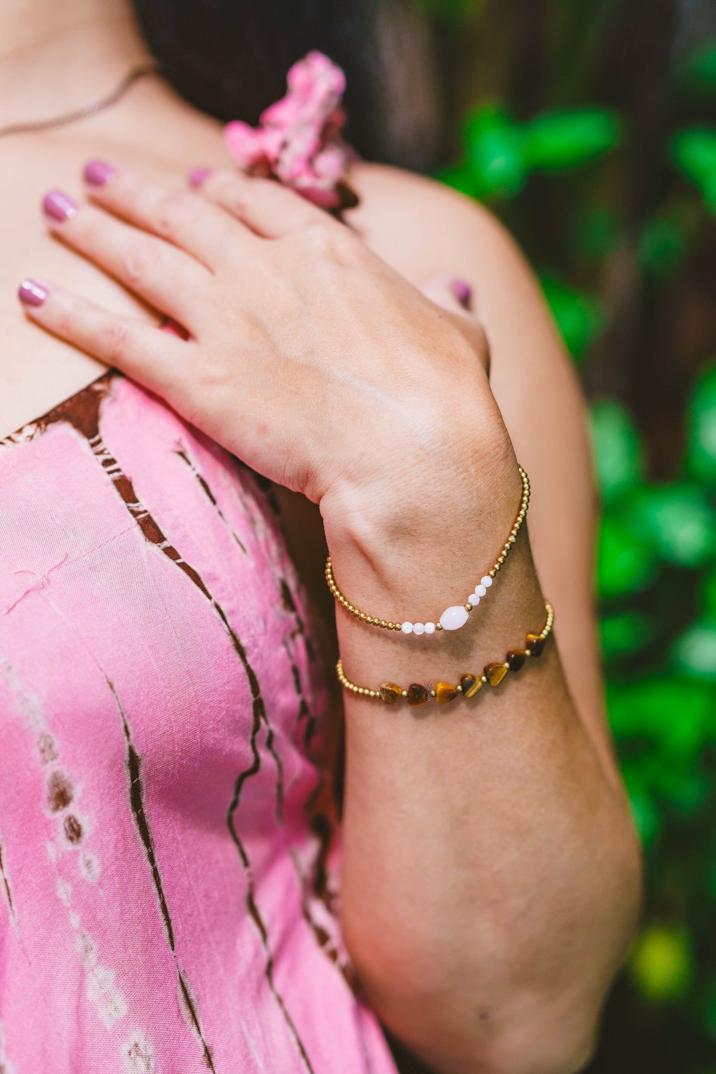 Gemstone Multi Heart Brass Bracelet