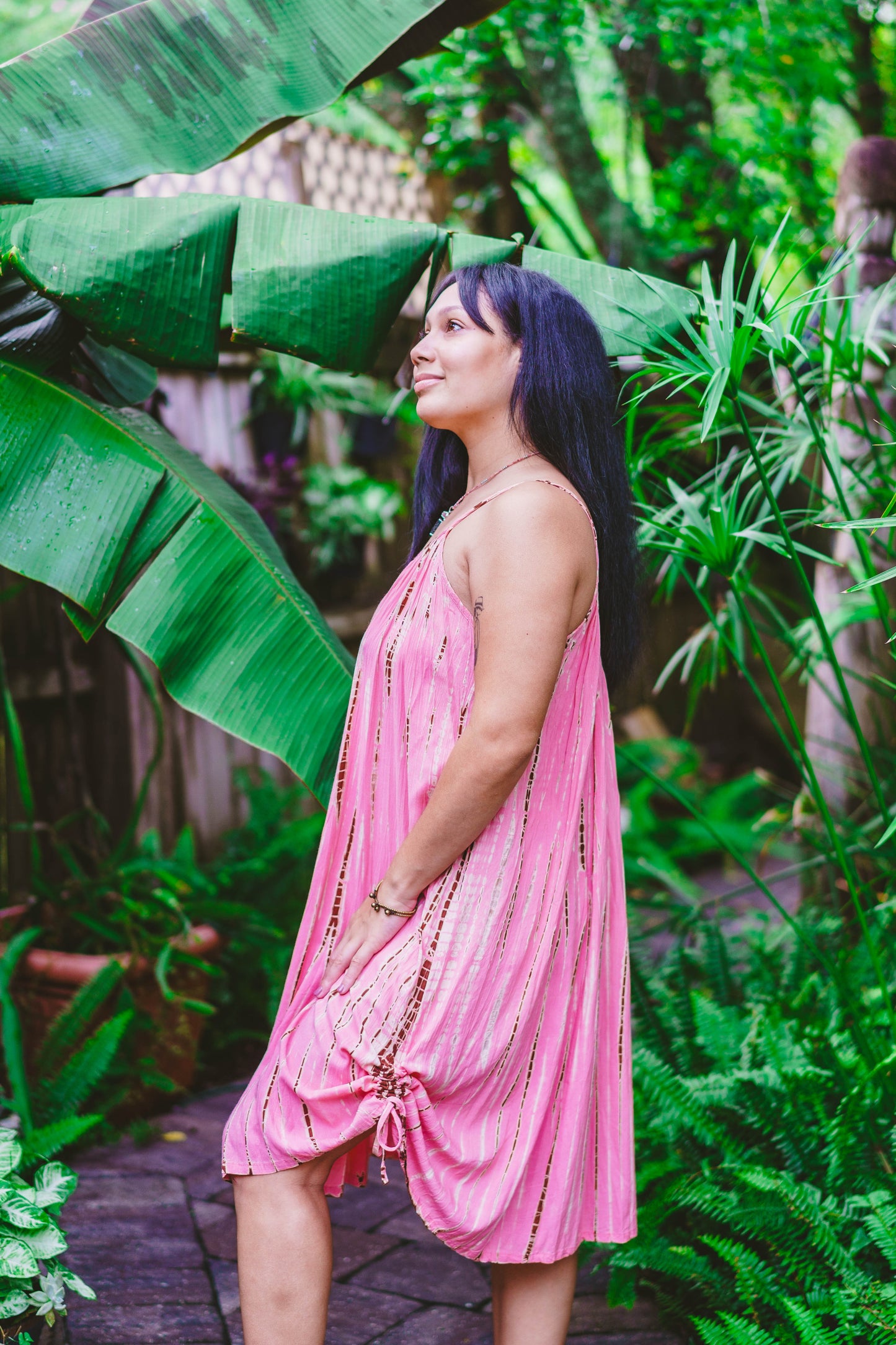 Tie Dyed Striped Drawstring Sundress