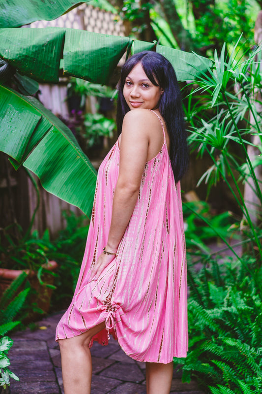 Tie Dyed Striped Drawstring Sundress