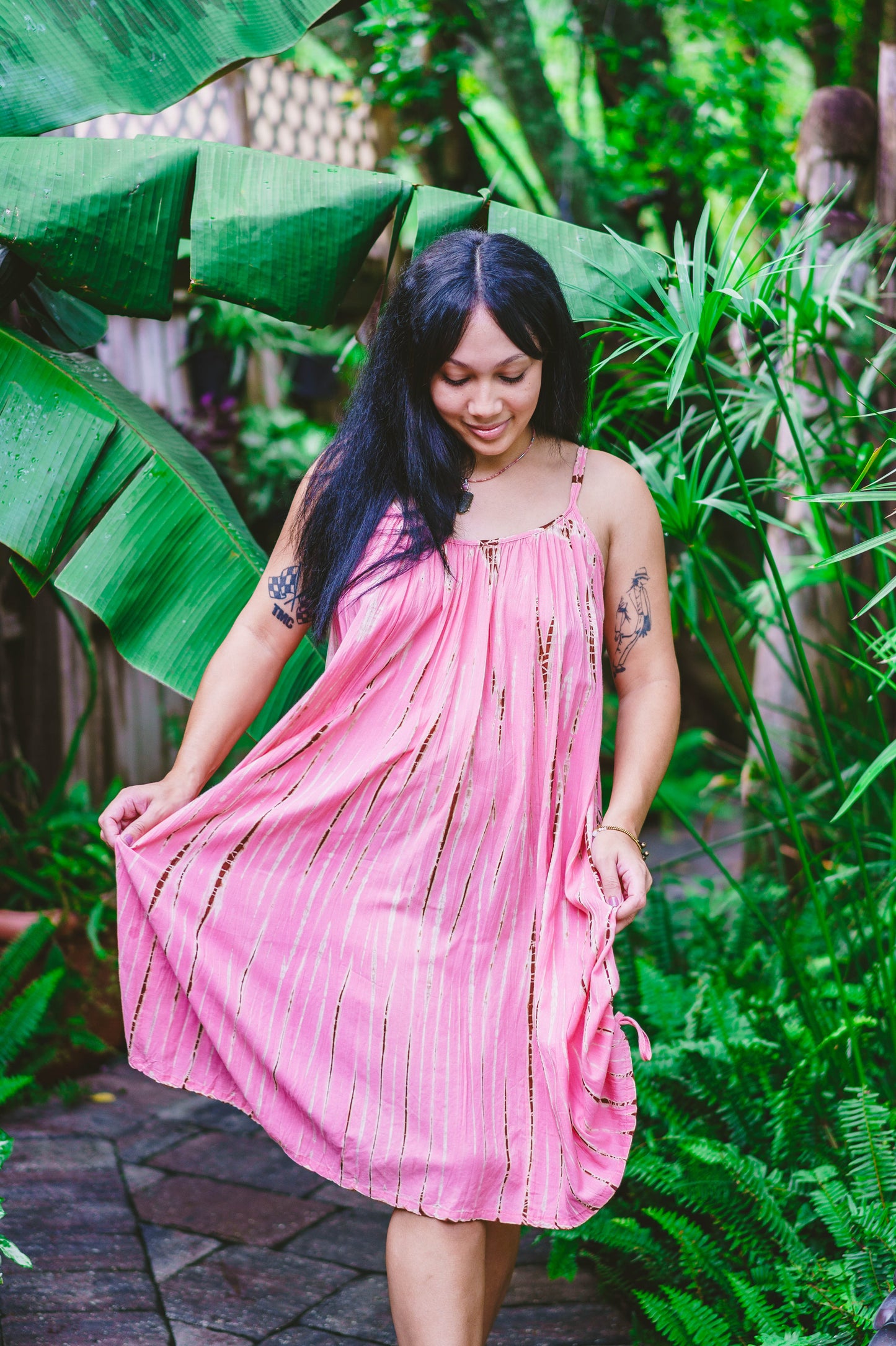 Tie Dyed Striped Drawstring Sundress