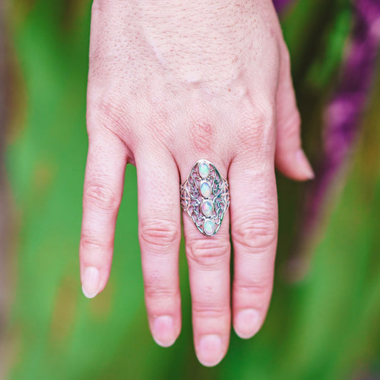 Sterling Silver Opal Filigree Ring