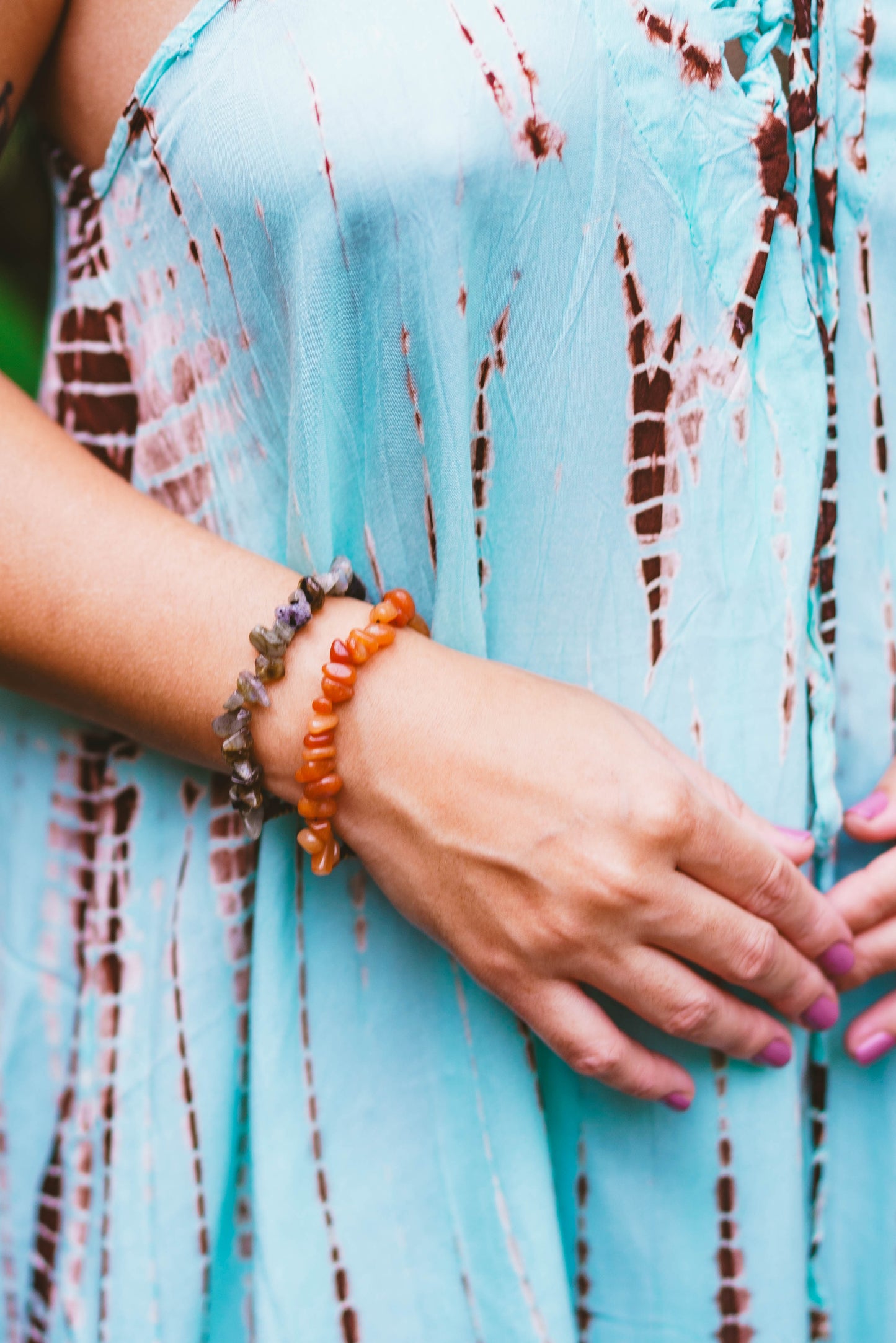 Chunky Gemstone Chip Brass Bracelet