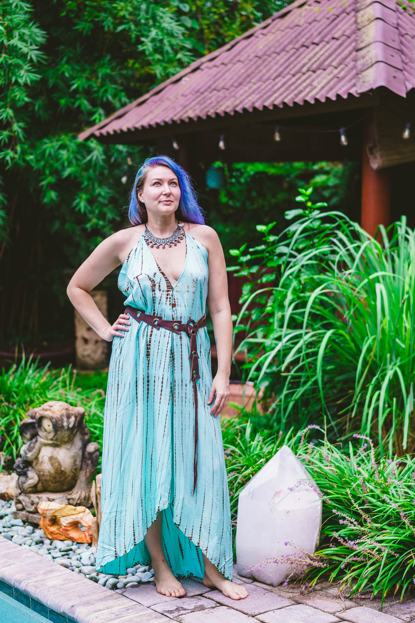 Tie Dyed Striped Slit Dress