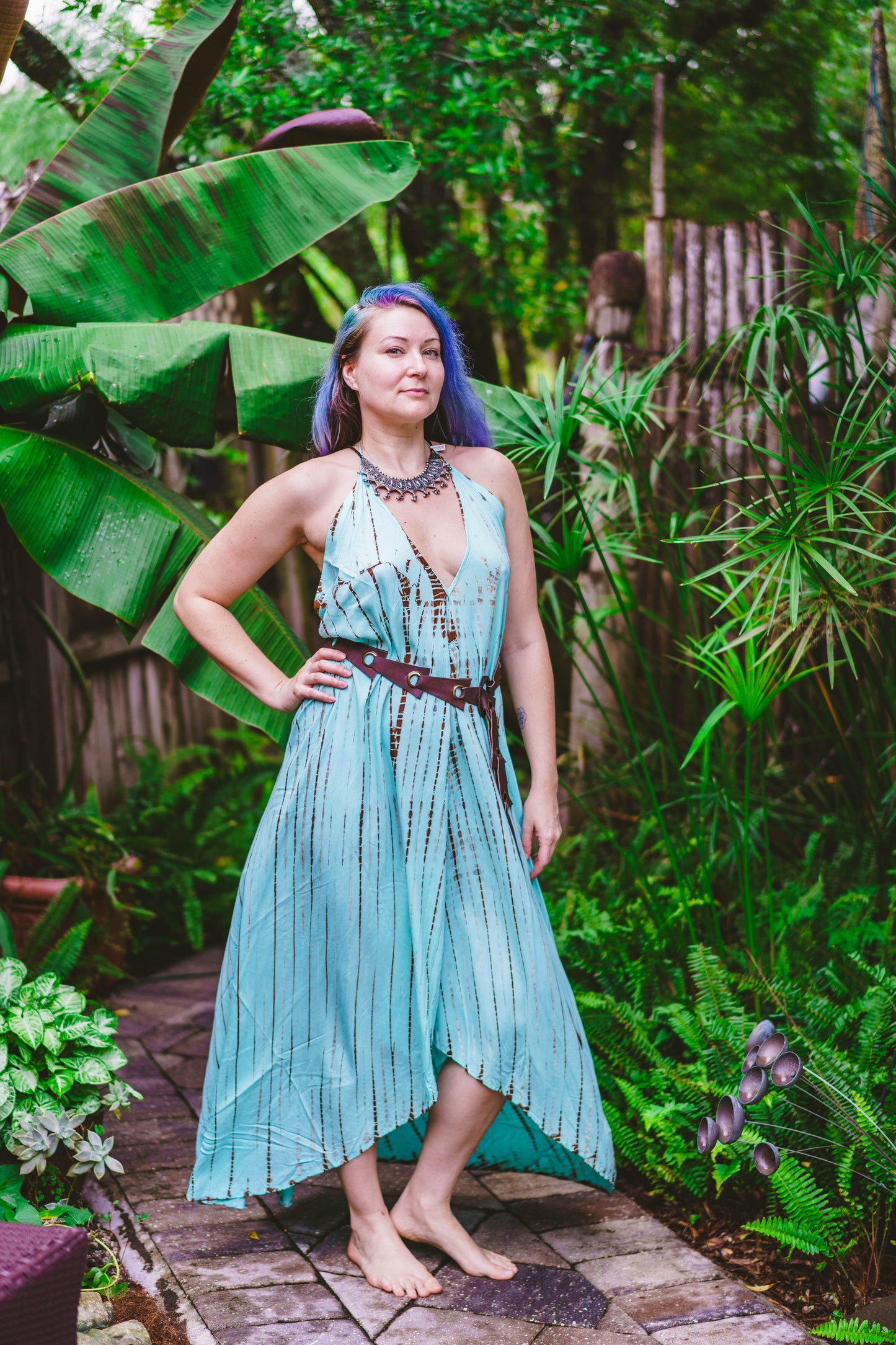 Tie Dyed Striped Slit Dress