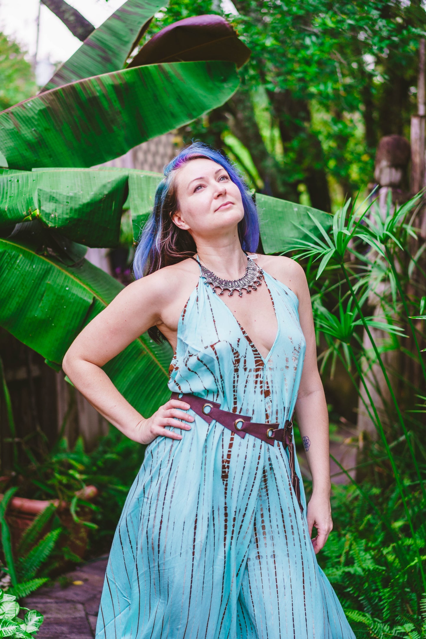 Tie Dyed Striped Slit Dress