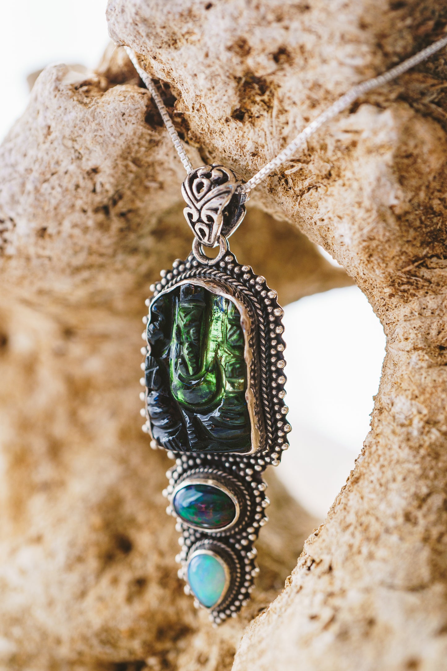 Ganesh Moldavite & Opal Pendants