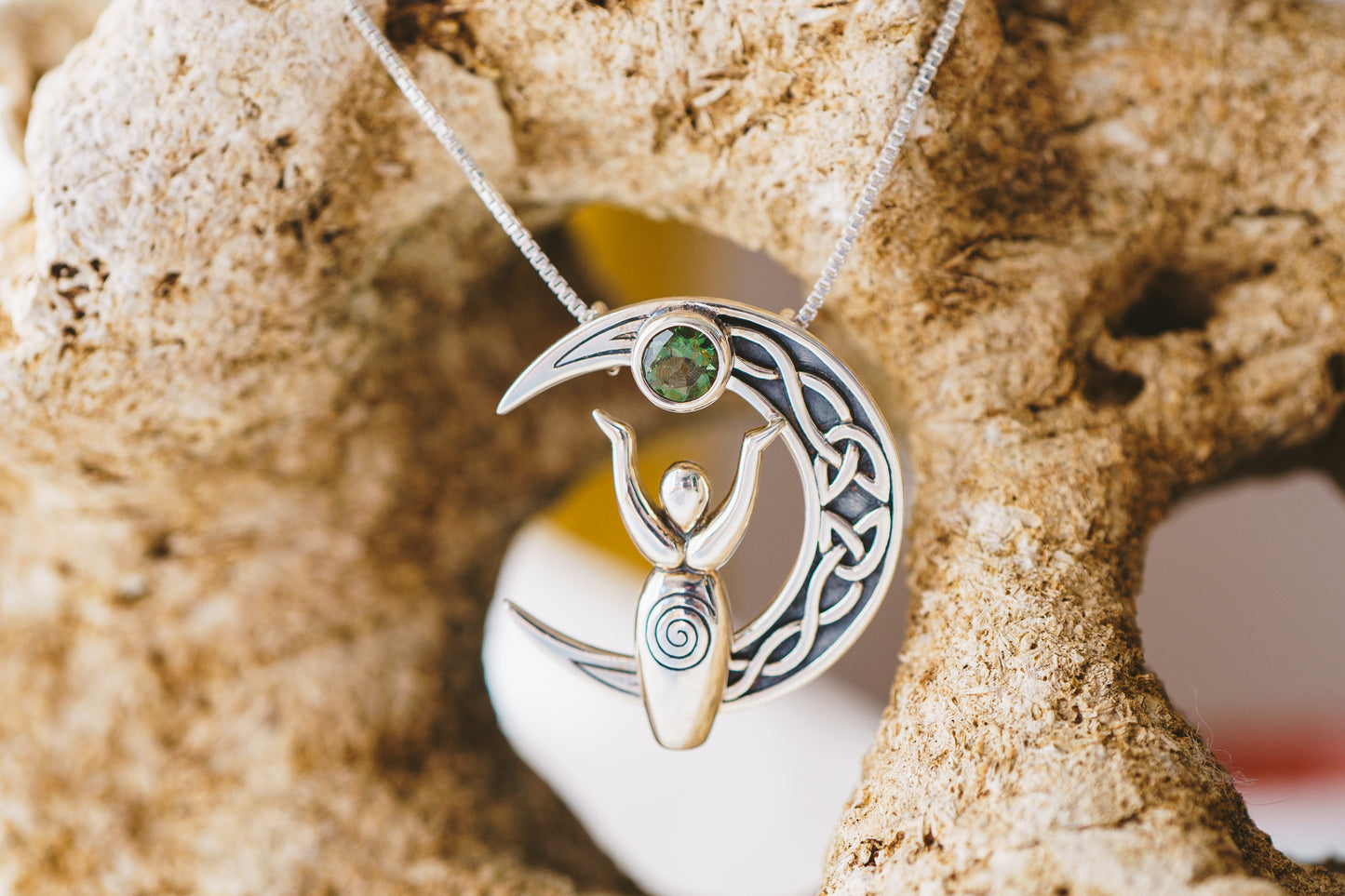 Moldavite Celtic Moon Goddess Pendant