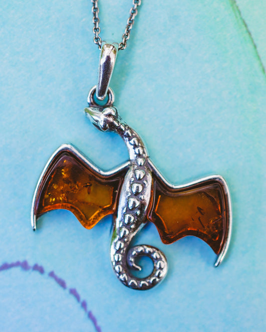 Amber Flying Dragon Pendant