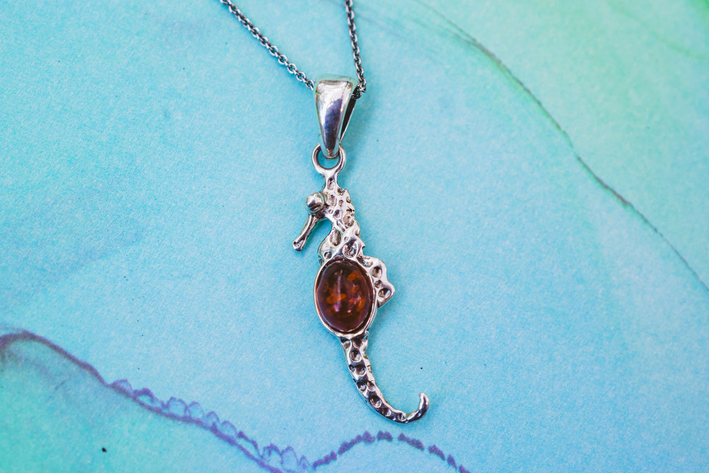 Sterling Silver Amber Seahorse Pendant