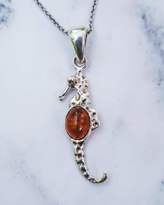 Sterling Silver Amber Seahorse Pendant