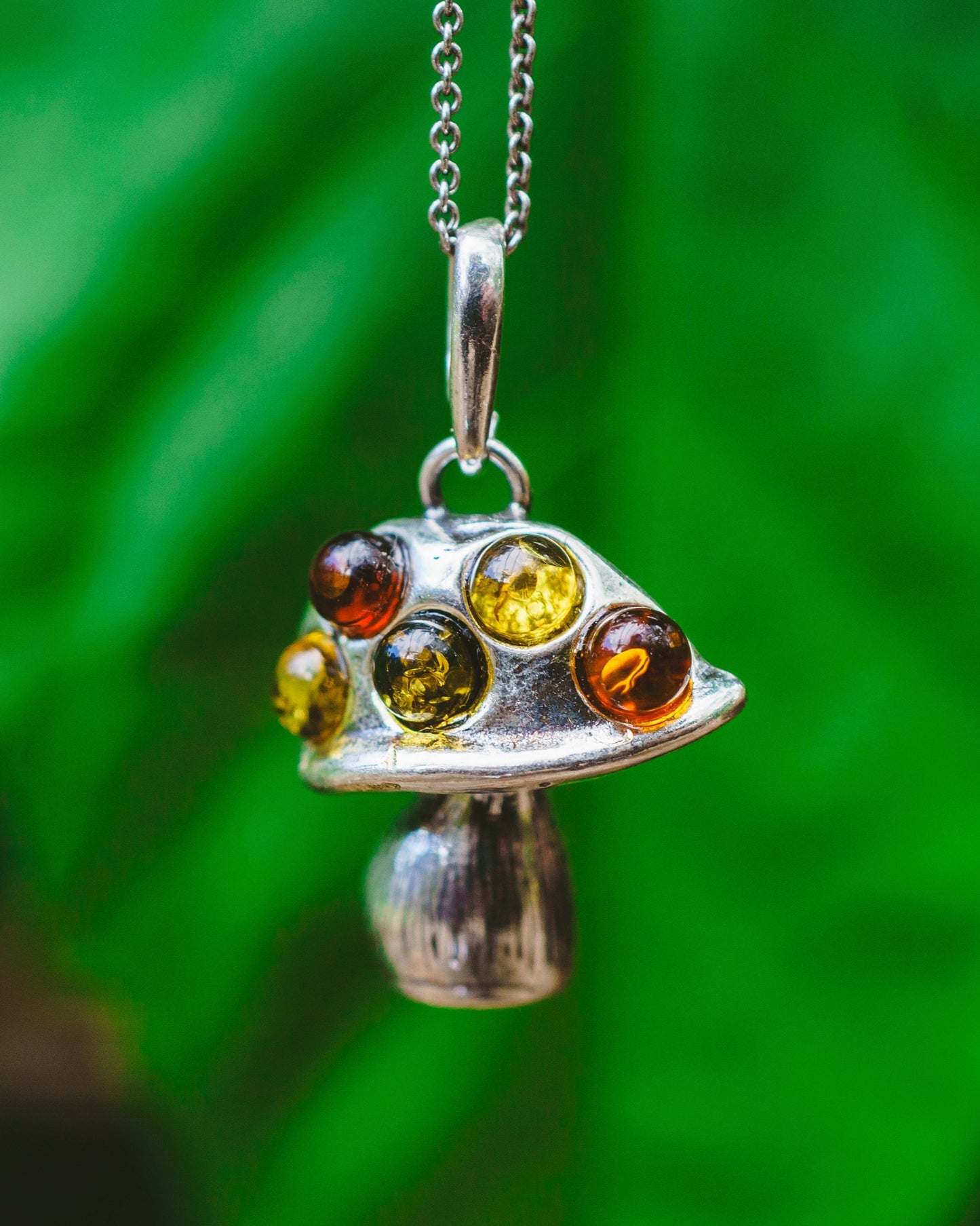 Sterling Silver Amber Mushroom Pendant