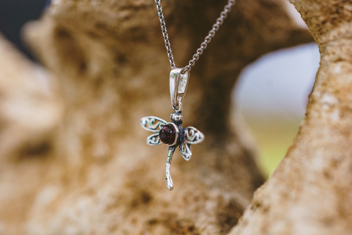 Sterling Silver Amber Dragonfly Pendants