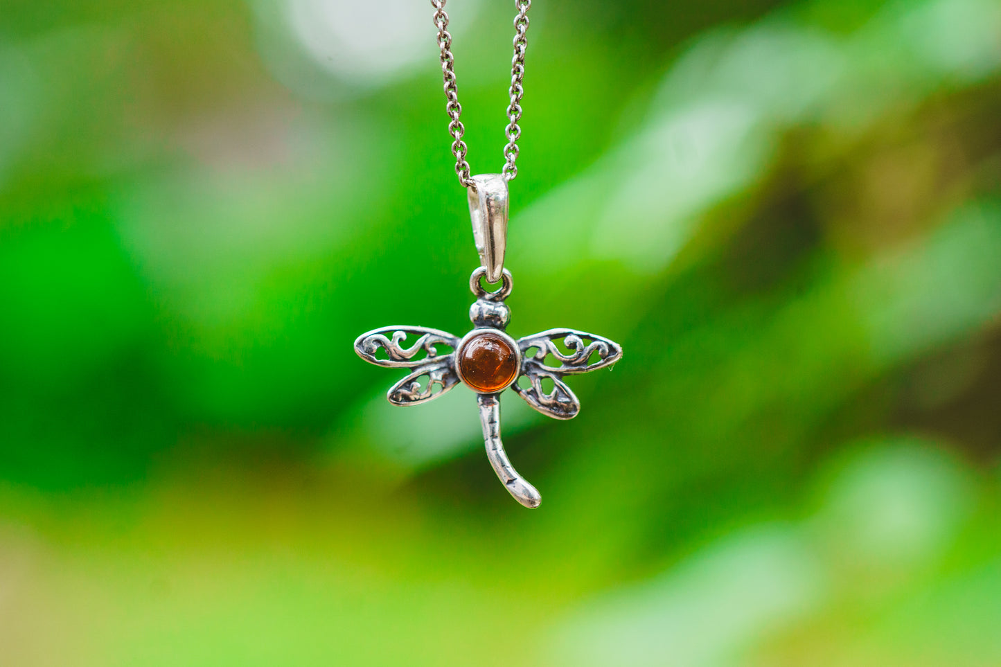 Sterling Silver Amber Dragonfly Pendants