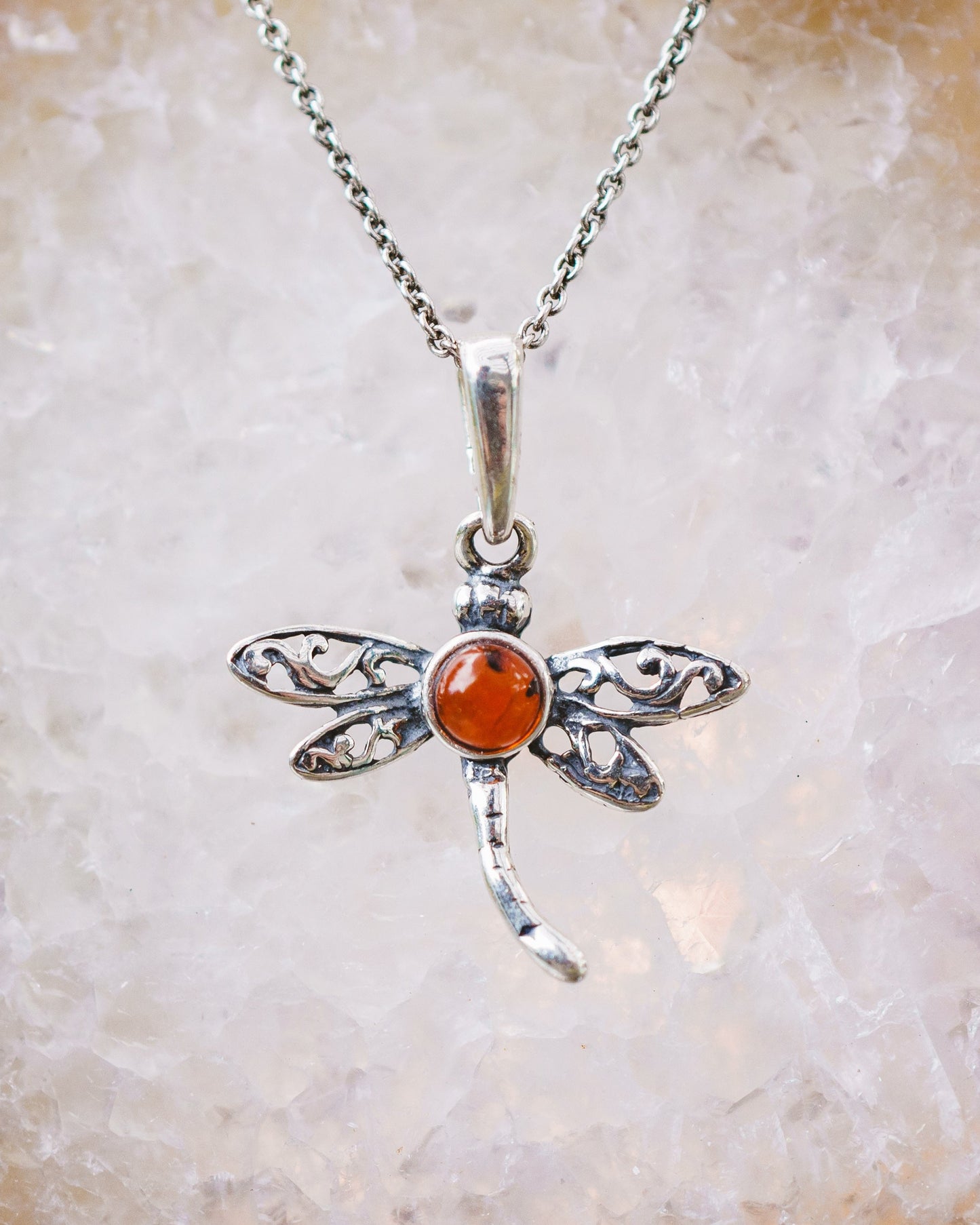 Sterling Silver Amber Dragonfly Pendants