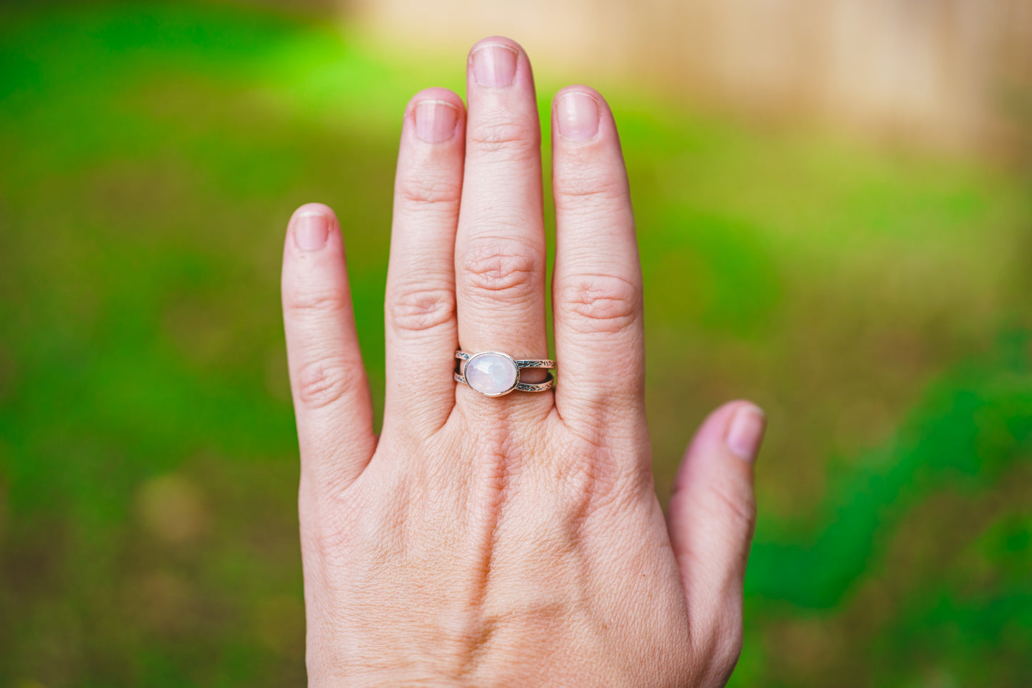 Sterling Silver Oval Moonstone Etched Ring