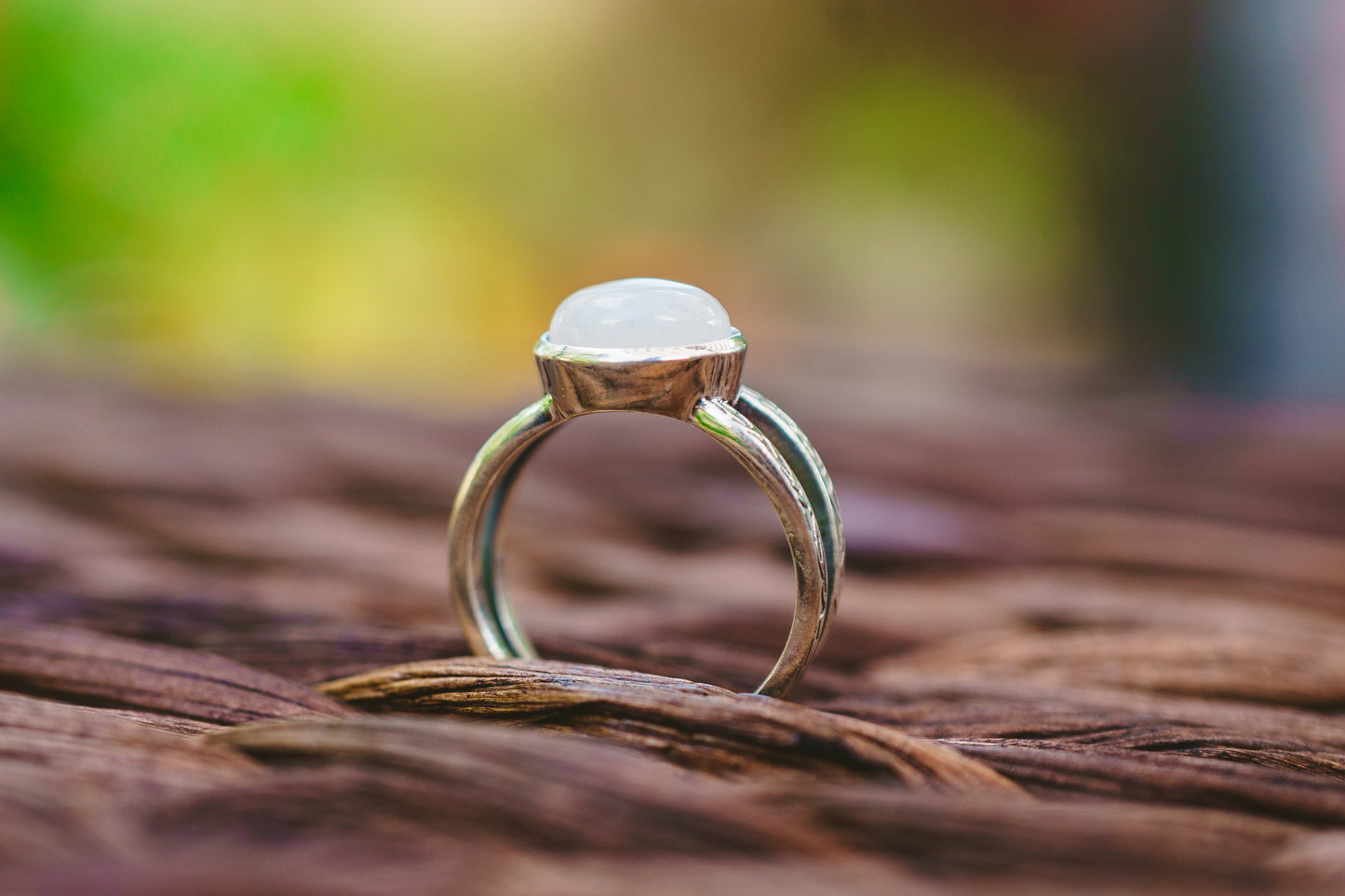 Sterling Silver Oval Moonstone Etched Ring