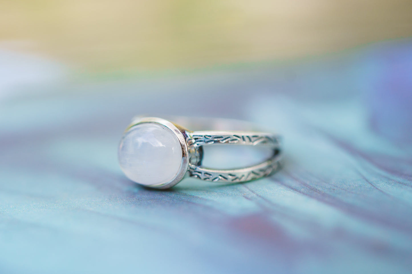 Sterling Silver Oval Moonstone Etched Ring